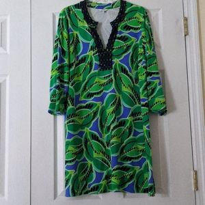 Crown & Ivy, blue and green knit dress, XL, EUC